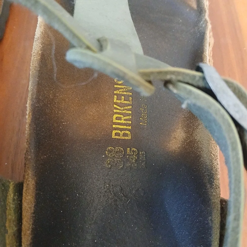 Birkenstock Kairo Sandals Womens 38 Green Leather Ankle Strap Thong Cork